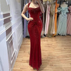 Serene Hill Rose Gold Mermaid Beaded Evening Dress Elegant Sparkly Wedding Party Gown with Ruched Waist DLA73410B Customized