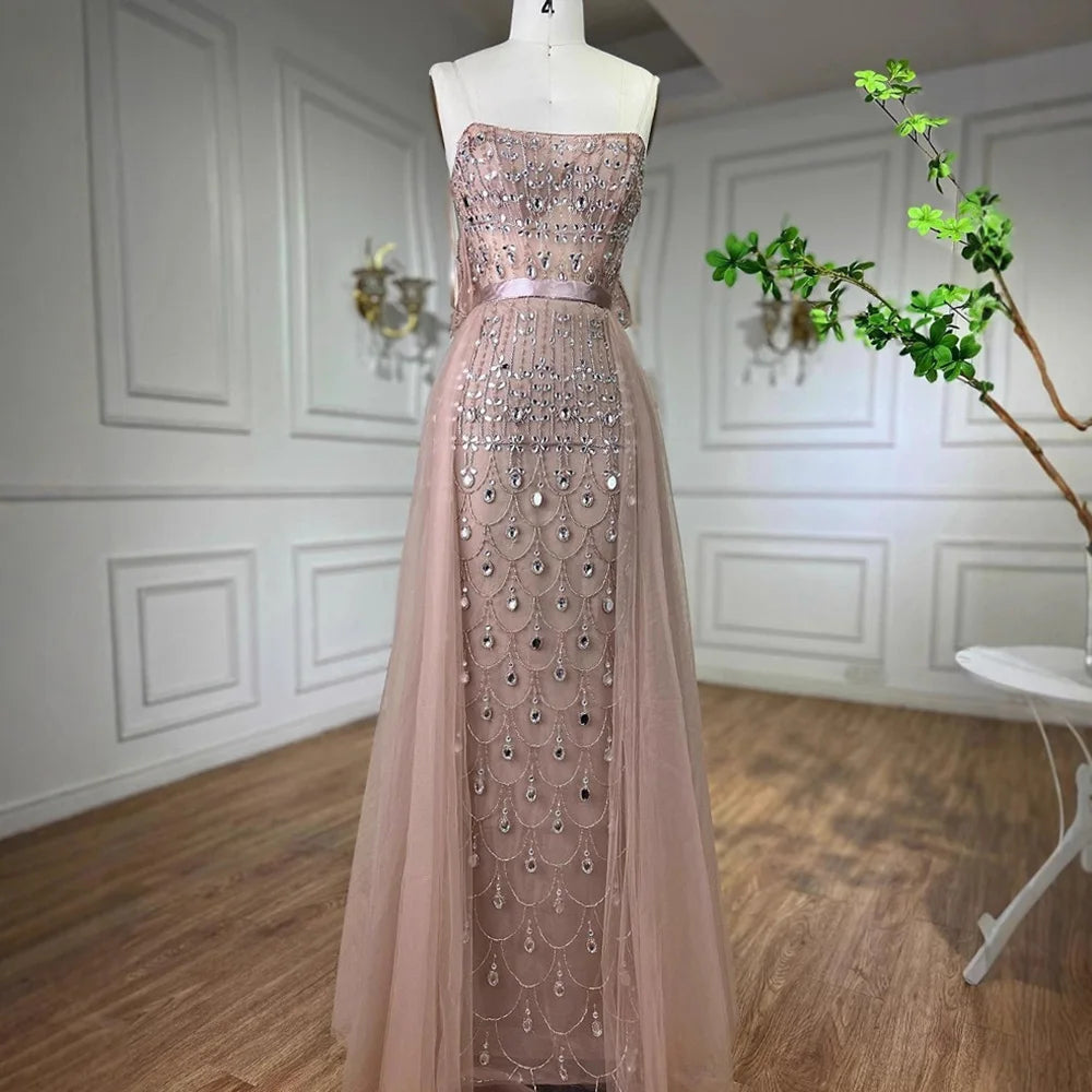 Serene Hill Customized 2026 Red Off Shoulder Mermaid Beaded Overskirt Evening Dress Wedding Party Gowns for Women DLA71922