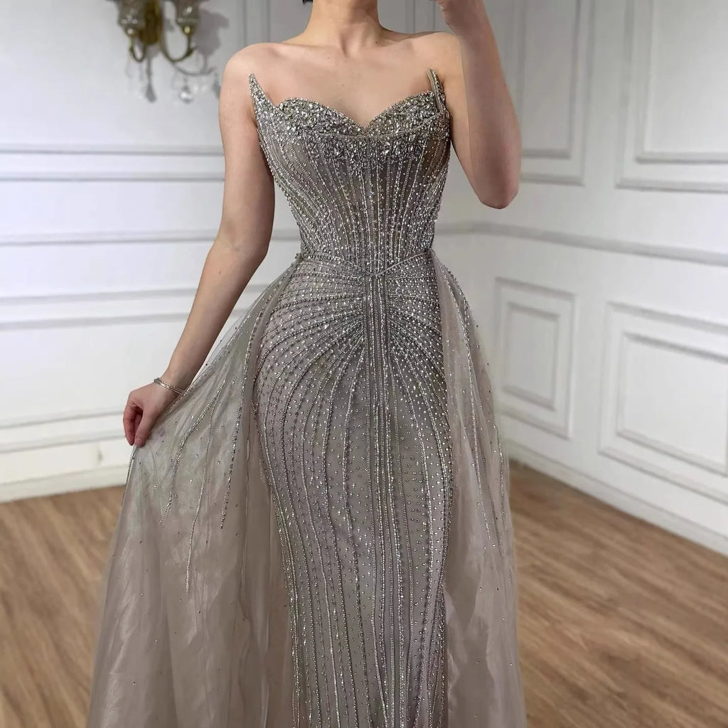 Serene Hill Caramel Beaded Tulle Evening Dress Strapless Sweetheart Formal Party Gown with Over-skirt DLA72811D Customized