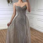 Serene Hill Caramel Beaded Tulle Evening Dress Strapless Sweetheart Formal Party Gown with Over-skirt DLA72811D Customized