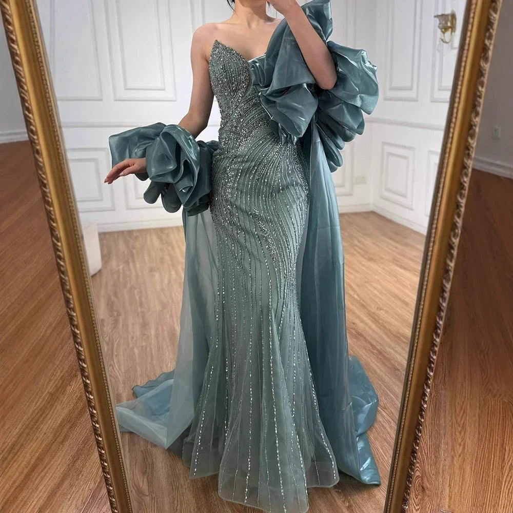 Pink Strapless Mermaid Beaded Evening Dresses with Cape Elegant Party Gowns for Women Customized | Nightbubo