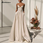 Lakshmigown Satin Wedding Dresses A-Line Strapless Lace-up V-Neck Pleated Chic Bride Prom Gown Simple Bridal Gowns  Customized