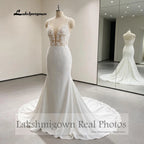 Lakshmigown Lace Appliques Beading Mermaid /Trumpet Wedding Dresses Chapel Train V-Neck Spaghetti Straps Bridal Gown Customized