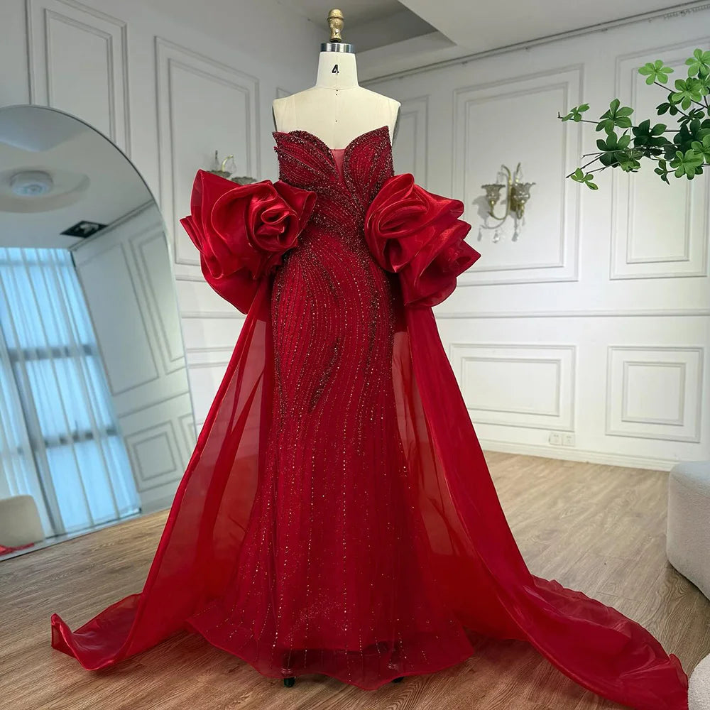 Serene Hill Pink Strapless Mermaid Beaded Evening Dresses with Cape Elegant Party Gowns for Women Customized DLA72896