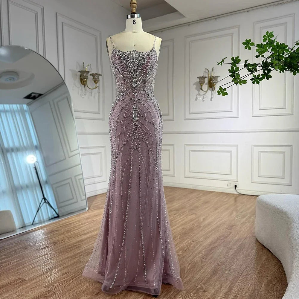 Serene Hill 2025 Pink Strapless Mermaid Beaded Evening Dress with Cape Wedding Party Gowns for Women DLA73195 Customized