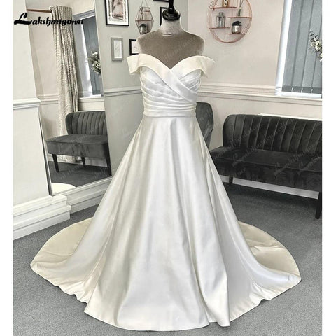 NumberSea Plus Size Damen Satin Brautkleid 2025 Hochzeit Boot-Ausschnitt Vestidos Civil Brautkleider Open Back 