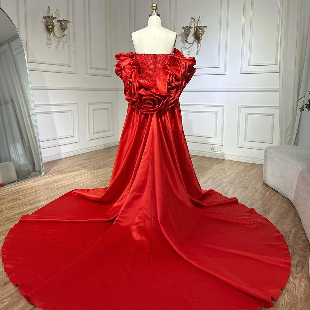 Serene Hill Red Strapless Mermaid Pearls Beaded Evening Dresses with Long Cape Wedding Party Gowns 2025 DLA72585A Customized