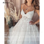 Lakshmigown Vintage Champagne Tulle Wedding Dress Customized A-Line Lace Appliques V Neck Backless Bridal Gown Abito Da Sposa