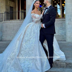 Mocaca Customized Sweetheart Graceful High Collar Shinny Applique Beads Long Sleeves Wedding Dress Princess Vestidos De Novia