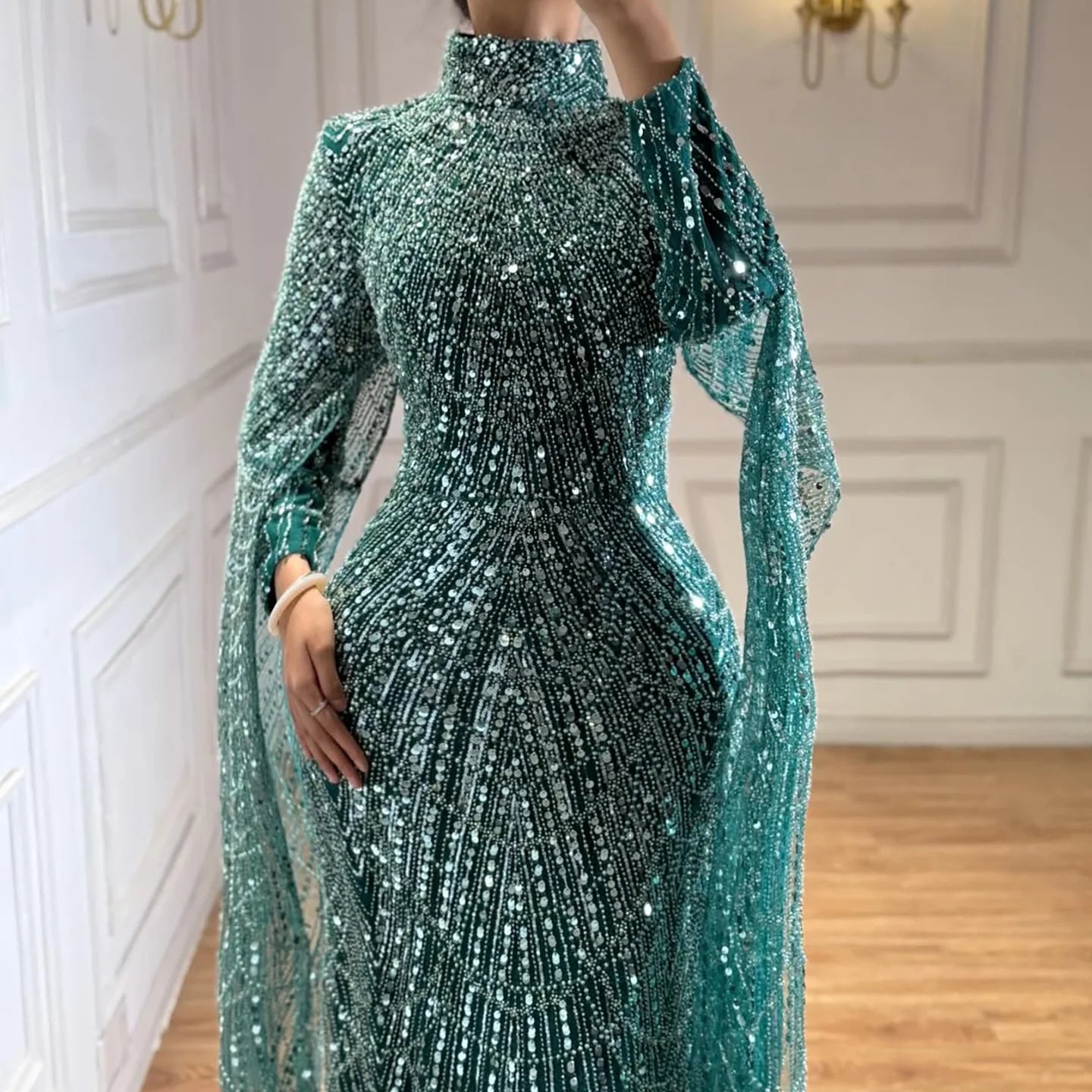 Serene Hill White High Neck Long Sleeve Mermaid Evening Dress 2026 Party Gowns for Women DLA72591 Customized