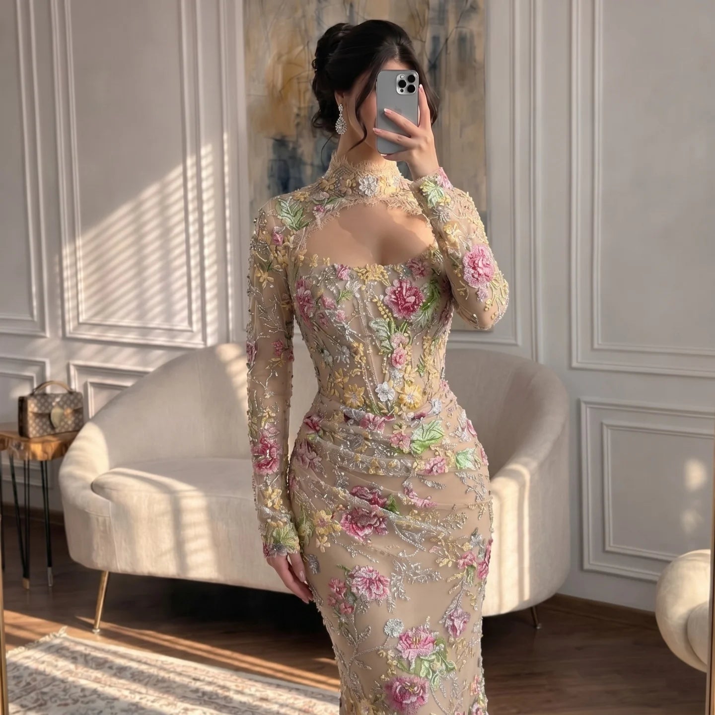 Serene Hill Mermaid Long Sleeves Evening Dress Flower Pattern Formal Wedding Party Gowns for Women 2026 DLA73552F Customized