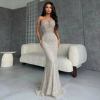 Serene Hill 2026 Nude Corset Mermaid Crystal Beaded Evening Dress 2026 Wedding Party Formal Gowns for Women DLA73661 Customized