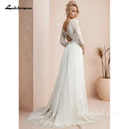 Lakshmigown Sexy Women Beach Bohemian Wedding Dresses 3/4 Sleeves Civil Chiffon Long Boho Bridal Gowns Open Back Customized