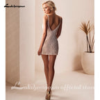 Lakshmigown Beadings Short Wedding Dress for Woman V-Neck Above Knee Bridal Gown Vestido De Casamento Customized