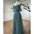 Serene Hill Customized Turquoise Off Shoulder Mermaid Beaded Evening Dresses Overskirt Split Party Gowns for Women rts DLA71728