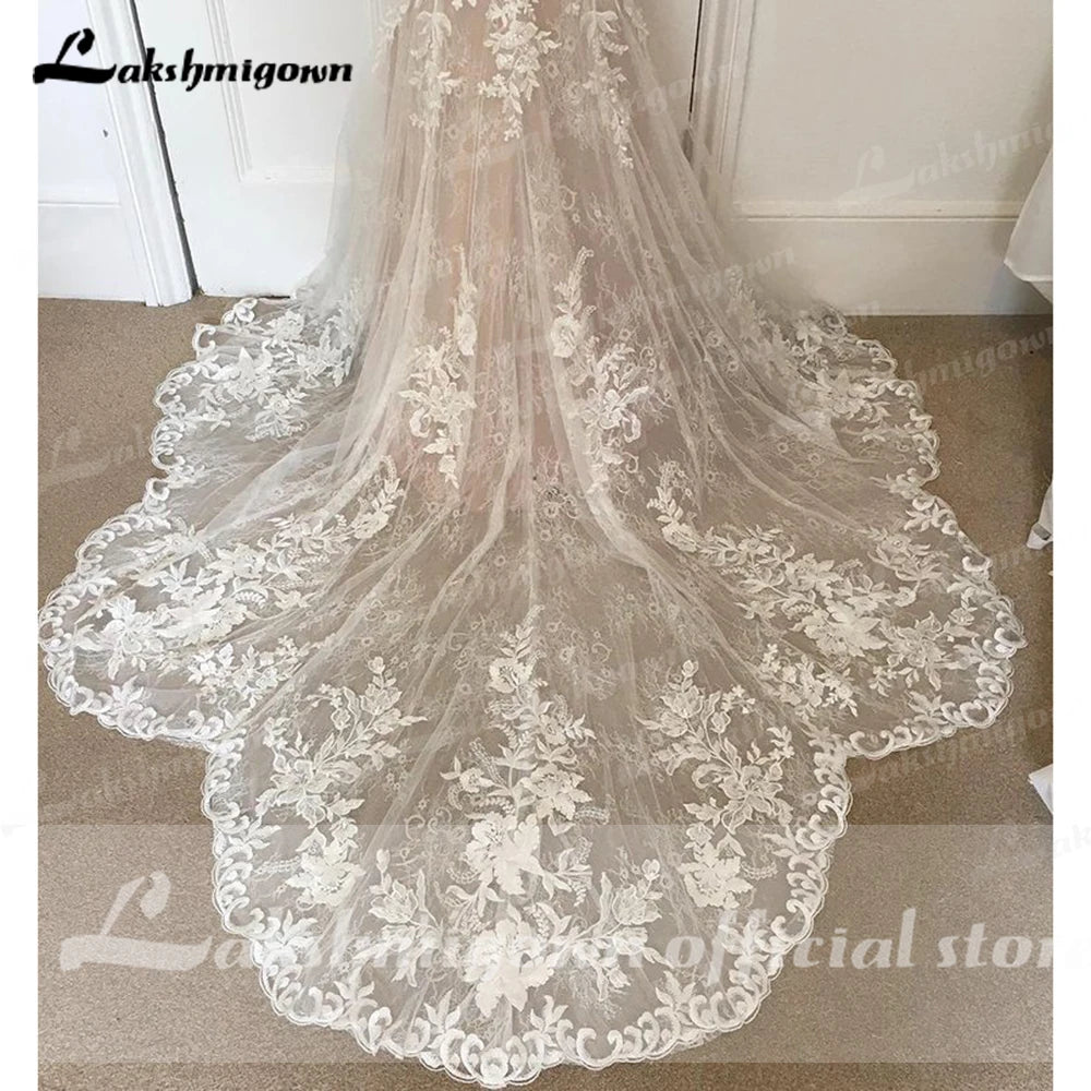 Lakshmigown V Neck Lace Appliques Illusion Court Train Wedding Dress Boho Mermaid/Trumpet Bridal vestido branco Customized