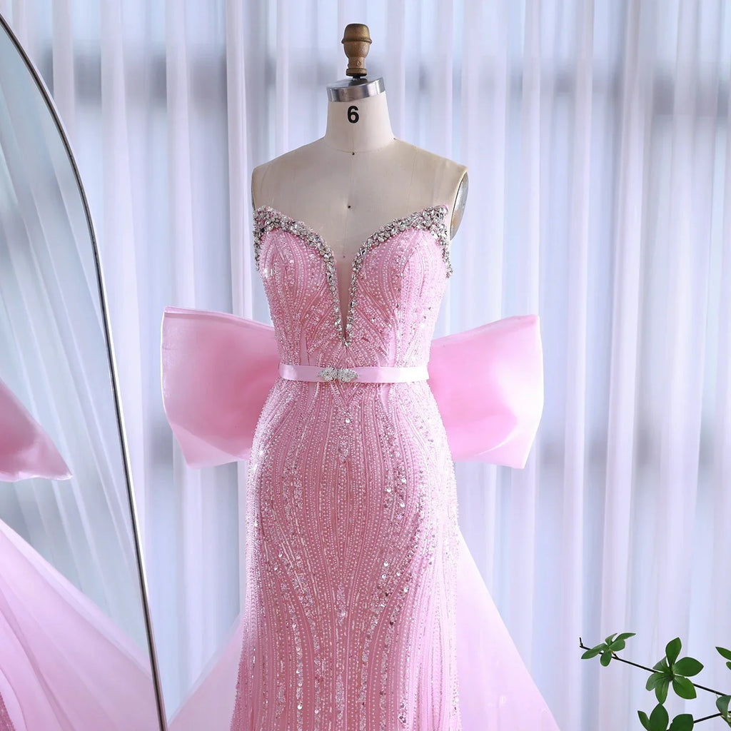 Abito da Sera con Fiocco Rosa di Lusso Dubai LA73061A