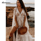 Lakshmigown Bohemian Wedding Dress Split V-Neck Customized Bell Sleeve Backless A-line Chiffon Lace Bridal Wedding Dress