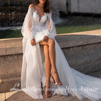 Lakshmigown Puffy Long Sleeves Women Wedding Dresses 2025 New Sexy Deep-V A-Line Bridal Gowns Plus Size Customized