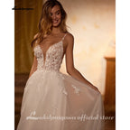 Lakshmigown V Neck Spaghetti Straps Beach Wedding Dresses For Women 2026 Beads Lace Shinny Boho Bridal Party Gown Customized