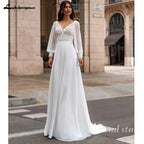 Lakshmigown Beach Wedding Dresses with Dectach Puffy Long Sleeve Vestito Donna Sexy Chiffon Boho Bridal Gowns Customized