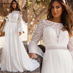 Lakshmigown Bohemian Wedding Dresses 2026 Flare Sleeve Boat Neck Lace Backless Chiffon A Line Boho Bridal Gown
