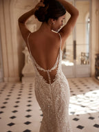 Sparkly Embroidery Beaded Lace Wedding Dress Sexy Deep V-neck Spaghetti Straps Bridal Gown Customized Mermaid Dresses For Bride