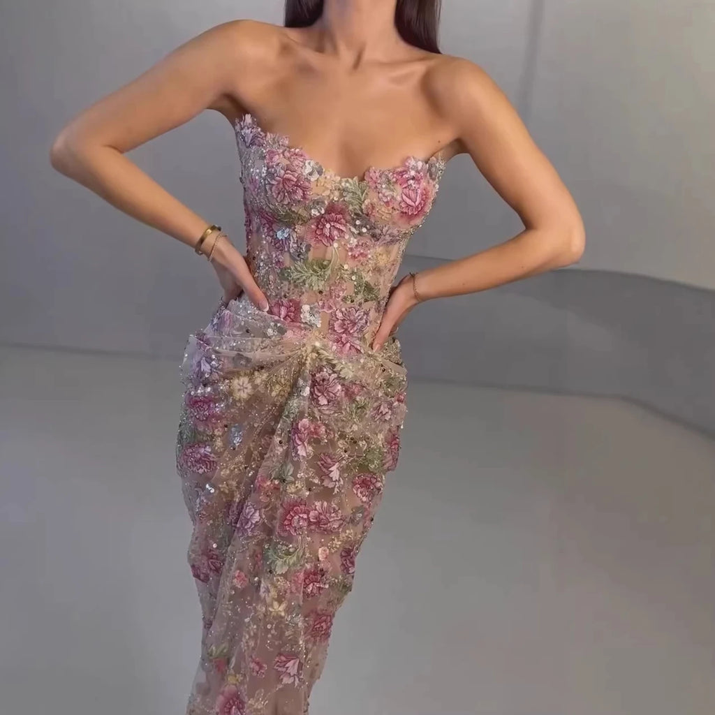Serene Hill Strapless Mermaid Evening Dress Flower Pattern Formal Wedding Party Gowns for Women 2026 Customized DLA73552