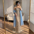Serene Hill Luxury Beaded Blue Mermaid Glamorous Evening Party Dresses 2026 Formal Occasion Gowns for Women Customized DLA73226