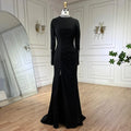 Serene Hill Customized Black Satin Mock Neck Mermaid Evening Dresses with Split Simple Party Gowns for Women DLA72476