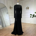 Serene Hill Customized Black Satin Mock Neck Mermaid Evening Dresses with Split Simple Party Gowns for Women DLA72476