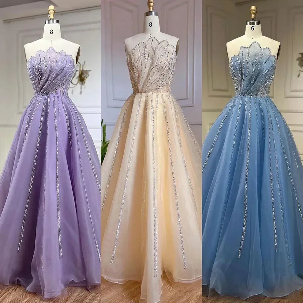 Serene Hill Lilac Strapless A-line Beaded Evening Prom Dresses 2025 Graduation Party Gowns For Women DLA71643 Customized