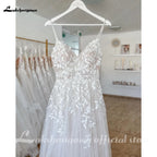 Lakshmigown Summer Split Side Lace Appliques V Neck Wedding Dress for Women Spaghetti Straps Bridal Gown Abito Da Sposa