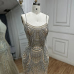 Robe de soirée sirène luxueuse en cristal rose nude avec franges LA72772
