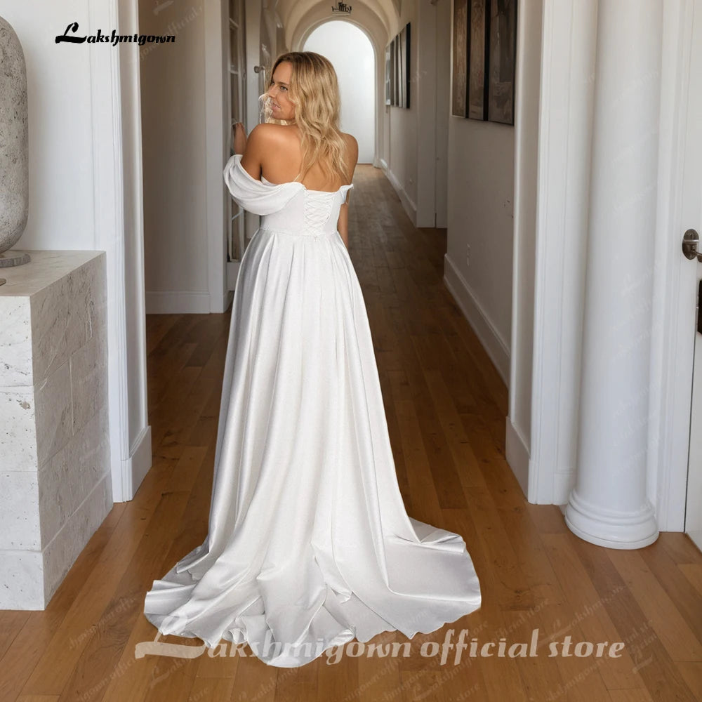 Lakshmigown Soft Satin Off Shoulder Plus Size Wedding Dress with Cap Sleeve Large Size Bridal Gown Vestidos Boda Customized