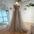 Serene Hill Pink A-line Evening Dress with Cape Sleeves Beaded Wedding Party Gowns for Women DLA72994 Customized