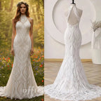 Lakshmigown Bohemian Wedding Dress for bride 2026 Halter Lace Boho Backless Beach Wedding Gown Vestido de novia Customized