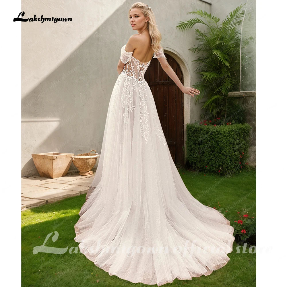 Lakshmigown Lace Boho Wedding Dress Off the Shoulder Customized Civil Bridal Beach Wedding Gowns Detachable Sleeves