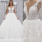 Lakshmigown V-Neck Wedding Dress with Beads Tassel Shoulders Illusion Long Bridal Dresses Lace Up Back Customized