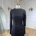Serene Hill Customized Black Satin Mock Neck Mermaid Evening Dresses with Split Simple Party Gowns for Women DLA72476