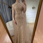 Dubai Grey Mermaid Cape Sleeves Pearls Beaded Elegant Evening Dresses Gowns 2025 Wedding Party DLA72372 Customized