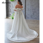 Lakshmigown Strapless Plus Size Wedding Dresses Flowers Lace Appliques Pleat Zipper Wedding Gown for Women Side Slit Customized
