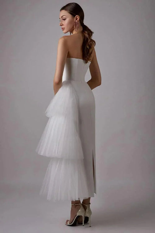 NumberSea Robe de mariée boho courte avec plissé, tulle, satin, robe de mariée, vestido de noiva, robe de soirée de mariage