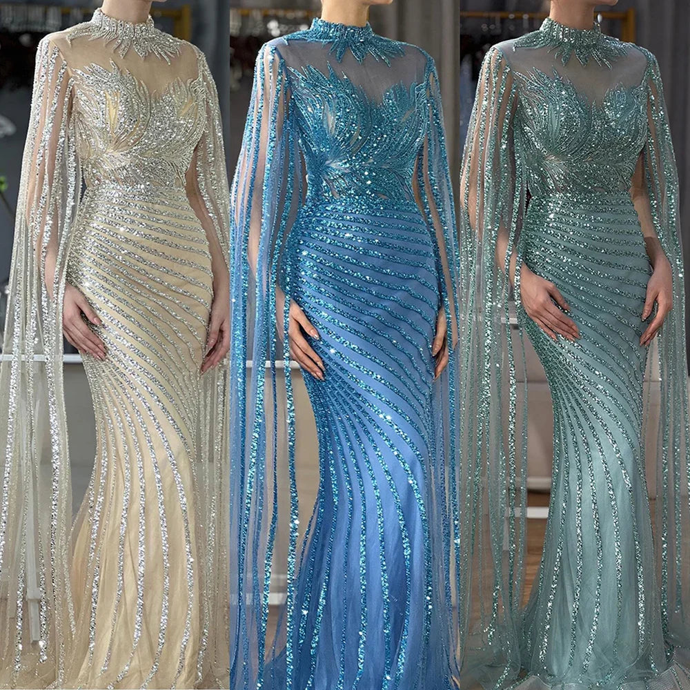 Abito da sera lungo sirena nudo arabo di lusso Dubai con mantella LA71885B