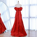Serene Hill Customized Elegant Red Off-Shoulder Evening Gowns with Floral Satin Arabic Party Prom Dress for Women DLA72483