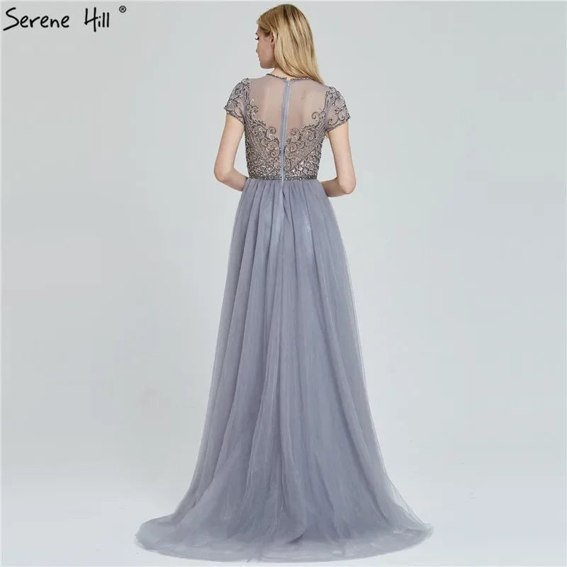 Serene Hill Customized Short Sleeve Evening Dresses Mermaid Beaded Formal Party Gowns for Women DLA60960