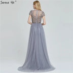 Serene Hill Customized Short Sleeve Evening Dresses Mermaid Beaded Formal Party Gowns for Women DLA60960