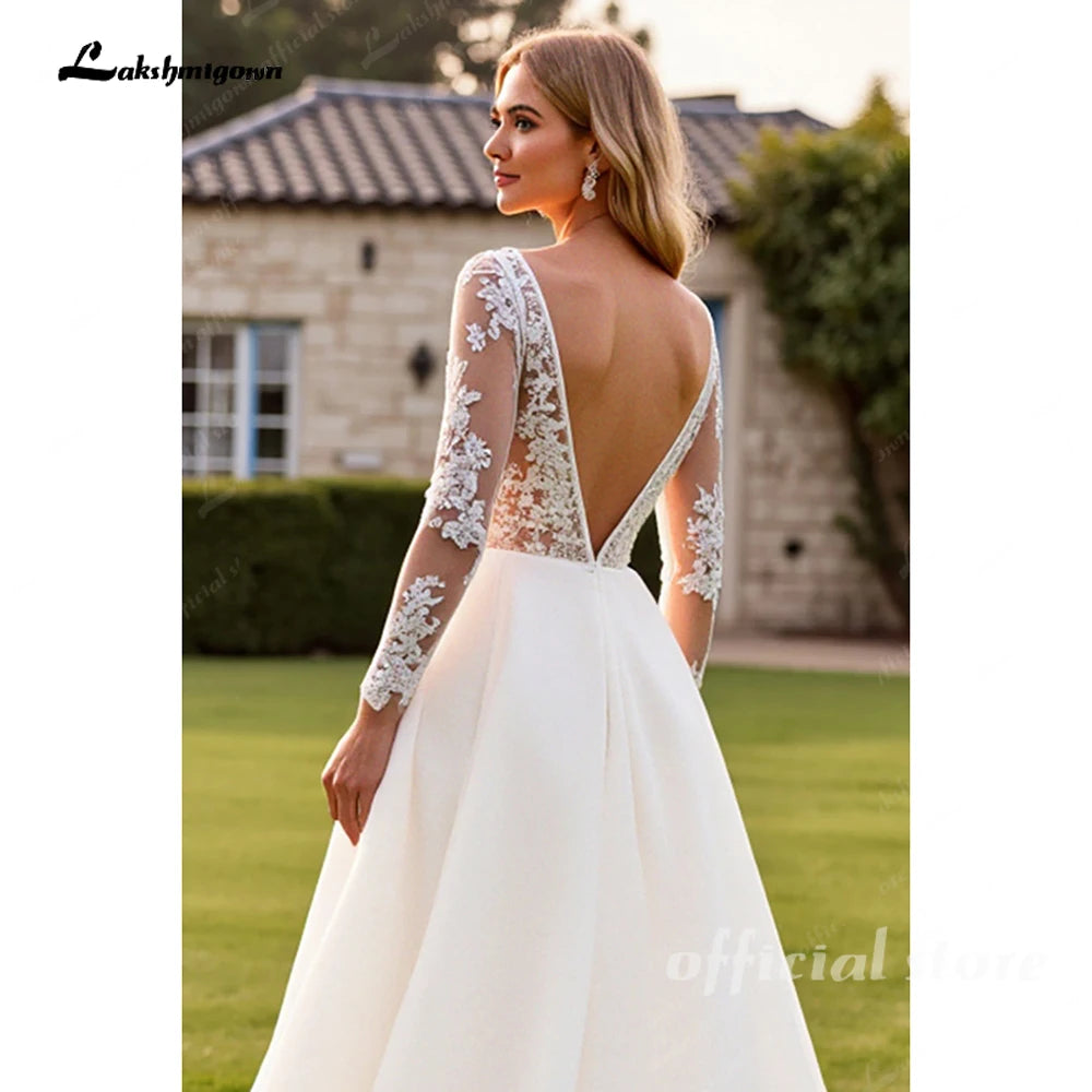 Lakshmigown lvory A Line Long Sleeves Lace Appliqued Wedding Dress 2026 Sweep Train Brides Gown Vestidos De Novia Customized