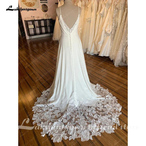 Vestido de noiva estilo Boho, de cetim macio, elegante, com decote em V, cauda longa, simples, para mulher, 2025, Robe de Mariée 