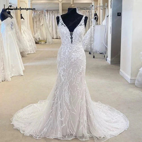 NumberSea Prinzessin Spitze Meerjungfrau/Trompete Brautkleid Rückenfrei Hofschleppe 2025 Weg Von der Schulter Vestido Novia Brautkleider 